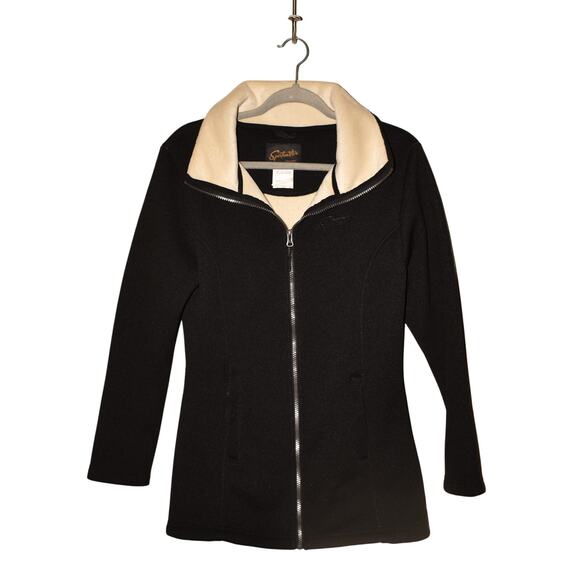 SPORTCASTER $150 Black Fleece Lined Longline Zip Jacket Pockets XS - Picture 1 of 4